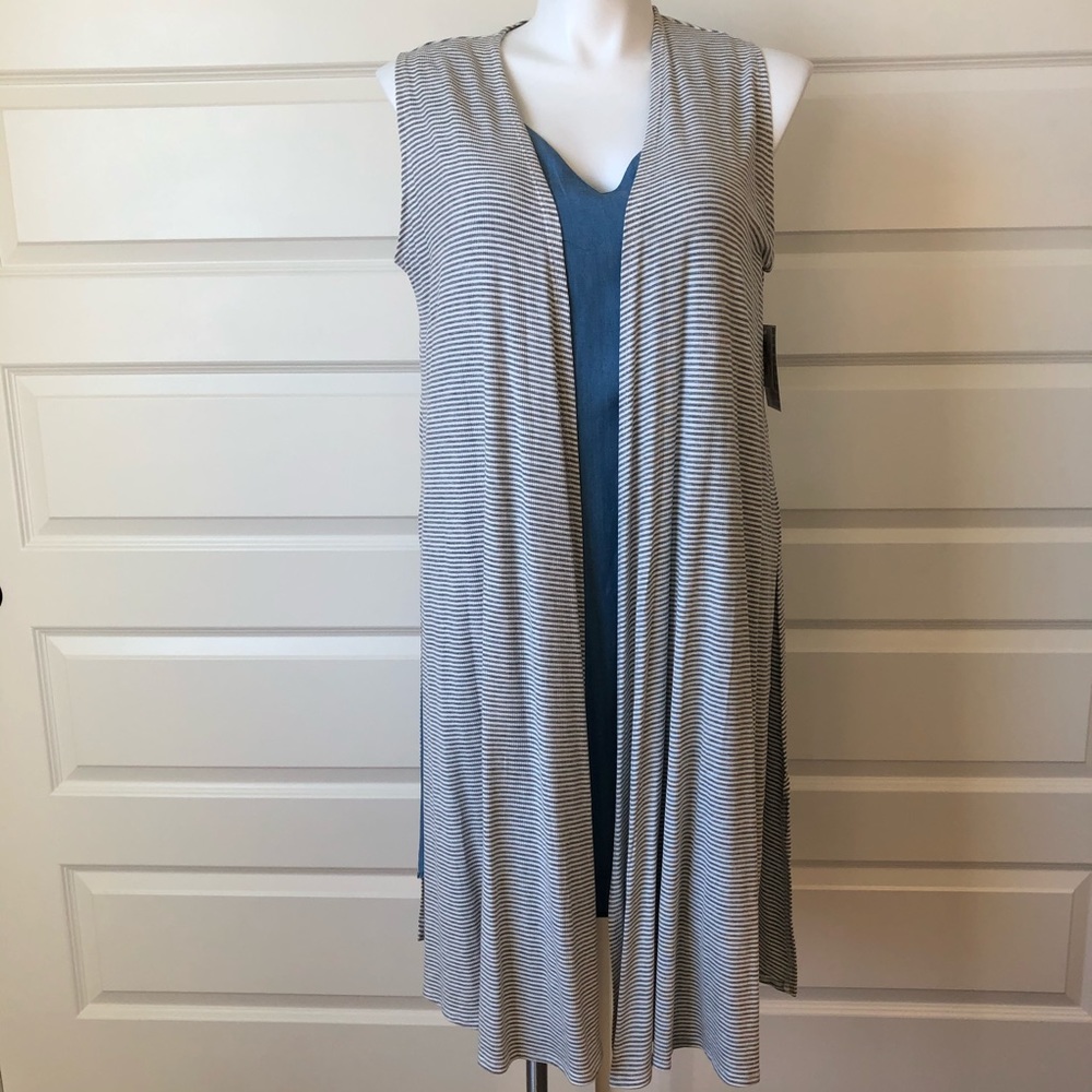 Medium Gray Stripes Lularoe Joy Duster Vest
